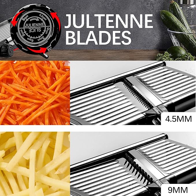 VEKAYA Mandoline Slicer,Mandoline Food Slicer for Kitchen,Mandolin,Potato,Vegetable Chopper,Adjustable Stainless Steel Veggie Onion Tomato Julienne Cutter with Cut-Resistant Gloves