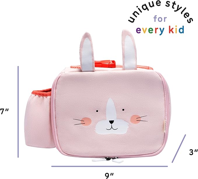 Toddler Lunch Bag for Girls and Boys, Lunch Box for Kids Ages 2–5, Fully Insulated with Padded Handle, Storage Pocket and Water Bottle Pocket, Lightweight, Easy to Clean, BPA-Free - Rabbit