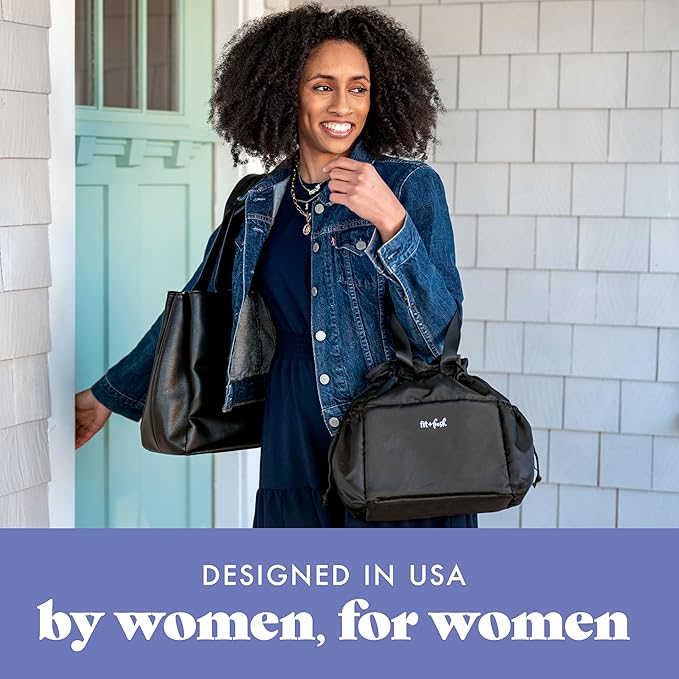 Fit & Fresh Lunch Bag For Women, Insulated Womens Lunch Bag For Work, Stain-Resistant Large Lunch Box For Women With Containers, Cinch Closure Cromwell Bag, Black