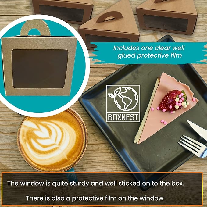 Cake Pie Cheesecake Individual Slice Disposable Boxes Triangular Compostable Containers with Lids, Take Out Togo Packaging, Dessert Bakery Cafe Business (100)