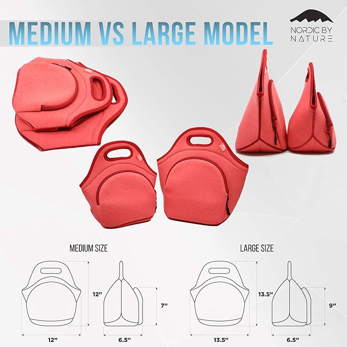 Nordic By Nature 12"x 12"x 6.5" Neoprene Lunch Box With Side Pocket And Soft Cotton Feel, Red