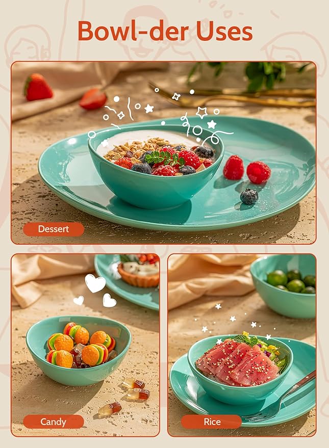 Sweese 5 Inch Porcelain Small 10 oz Bowls Set of 6, for Dessert | Ice cream | Soup | Rice | Fruits | Small Portions - Microwave, Dishwasher, and Oven Safe - Cool Assorted Color