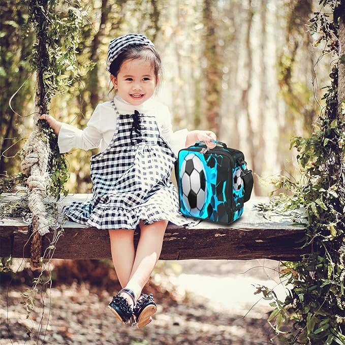 Pardick Lunch Box for Kids Boys Girls Soccer Lunch Bag Football Kids Lunch Box Insulated Teen Students Lunch Bag Meal Tote with Adjustable Shoulder Strap for School