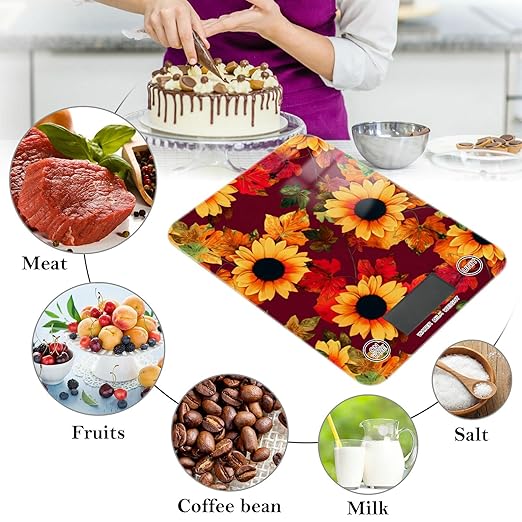 Food Scale Kitchen Digital Scale Food Ounces and Grams Dieting Baking Cooking Waterproof Glass Panels LCD Display,4 Units Scale Tare Function Sunflower