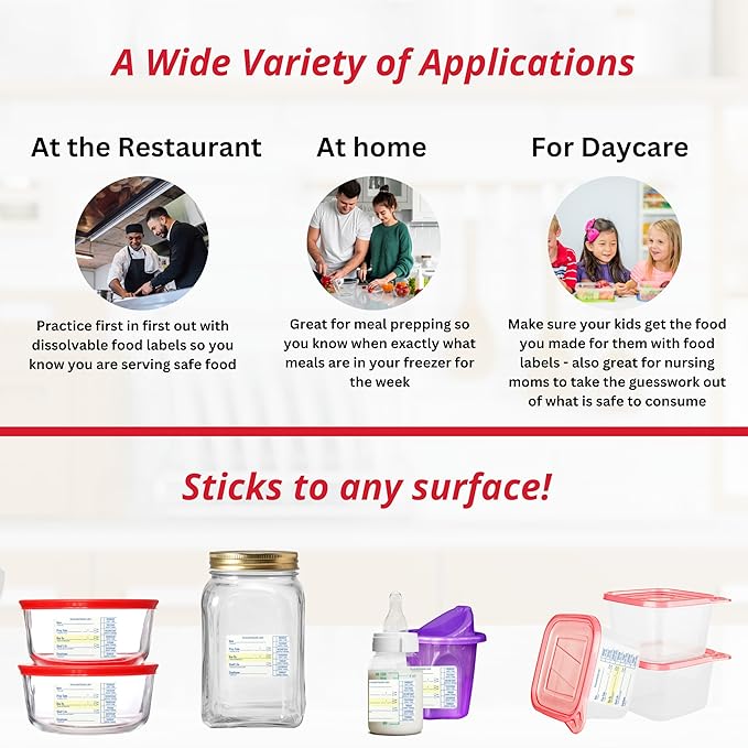 2x3 Food Labels - 250 Dissolvable Stickers for Containers, Kitchen, Freezer, Baby Food, Leftovers