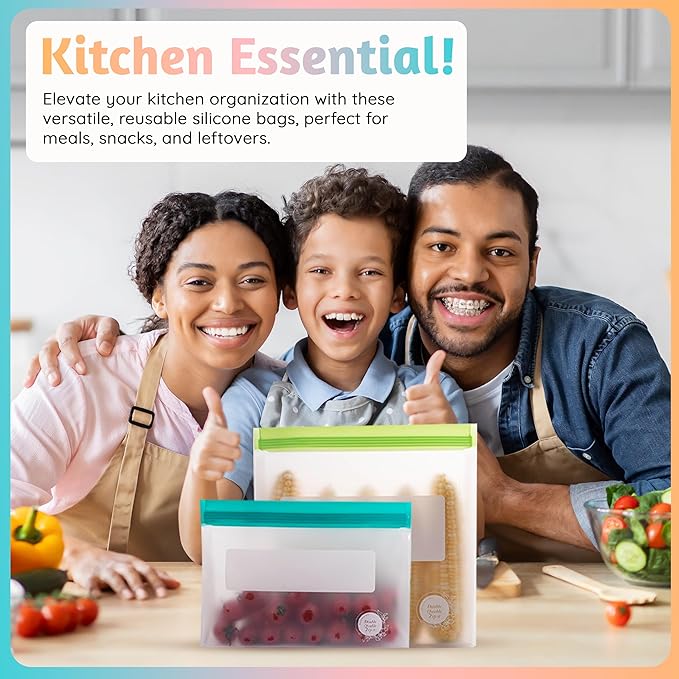 Reusable Silicone Food Storage Bags – 21-Pack Stand-Up, BPA-Free, Freezer, Dishwasher Safe & Eco-Friendly – 4 Gal, 6 L, 7 M, 3 S + Rack – Airtight Leakproof Sandwich, Snack, and Meal Prep Bags (Grey)