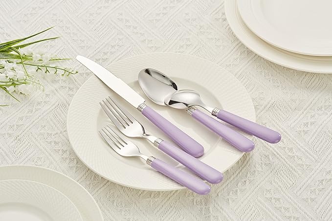 ANNOVA Silverware Set 20 Pieces Stainless Steel Cutlery Color Handle Flatware - 4 x Dinner Knife; 4 x Dinner Fork; 4 x Salad fork; 4 x Dinner Spoon; 4 x Dessert Spoon Lilac, Purple