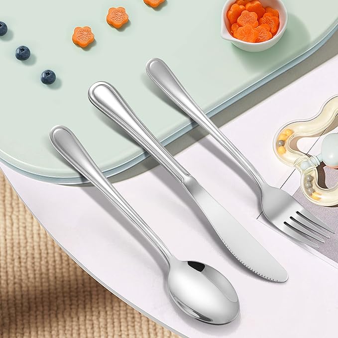 LIANYU 12-Piece Kids Silverware Set, Stainless Steel Toddler Utensils Flatware Set, Child Cutlery Tableware for 4, Include knives Forks Spoons, Mirror Finished, Dishwasher Safe