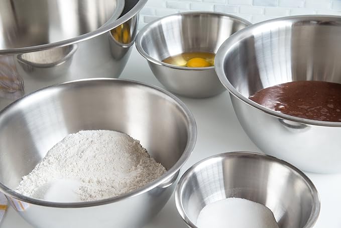 Nesting Stainless Steel Polished Mirror Finish Mixing Bowls Set, .5, 1.25, 2.75, 4.25, 6.25 and 10.75 Quart, Metallic, 6-Piece