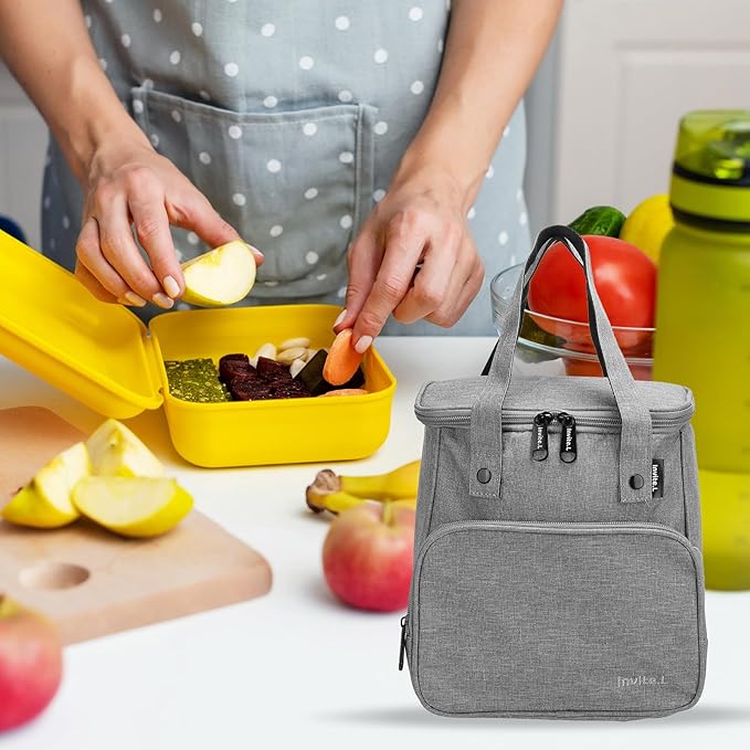 PATIKIL Insulated Lunch Bags, Bento Bags Thermal Lunch Tote Portable Food Containers Bag with Pockets for Office Camping Picnic, Grey