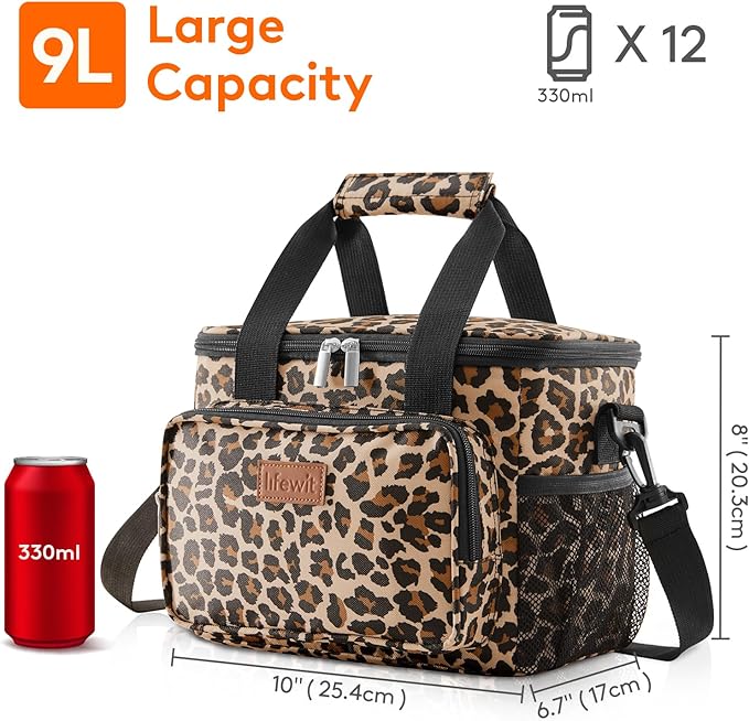 Lifewit Large Lunch Bag Insulated Lunch Box Soft Cooler Cooling Tote for Adult Men Women, Leopard 12-Can (9L)