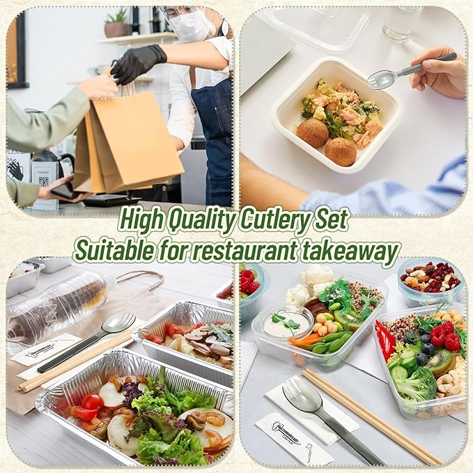 Tioncy 100 Packs Disposable Chopsticks Cutlery Set Bulk Cutlery Packets Include Sporks Napkins Floss Picks and Chopsticks Individually Wrapped Travel Cutlery Set for Party, Banquet, Wedding