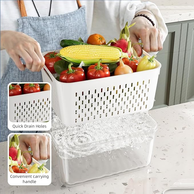 10 Pack Fruit Storage Containers for Fridge with Removable Colanders - Food Storage Containers with Lids, BPA-Free Produce Containers Keep Fruits, Vegetables, Berry, Meat Fresh Longer