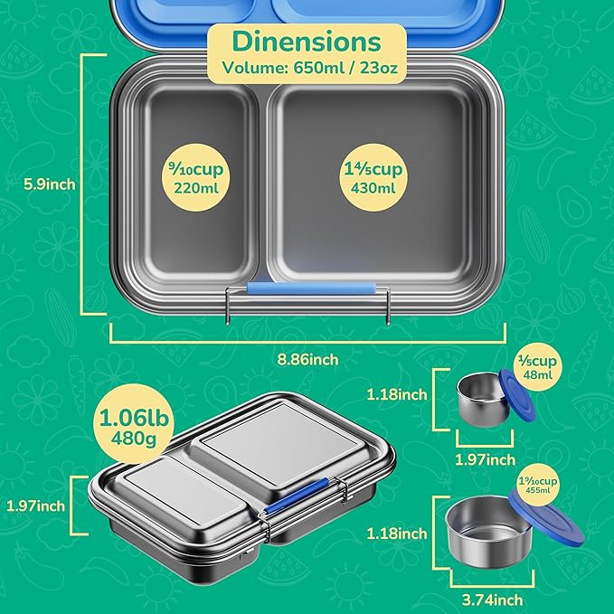 Stainless Steel Lunch Box for Kids, Leak Proof Bento Lunch Box BPA Free 304 Stainless Steel Bento Box Stainless Bento Box with Containers for School and Office(Blue)