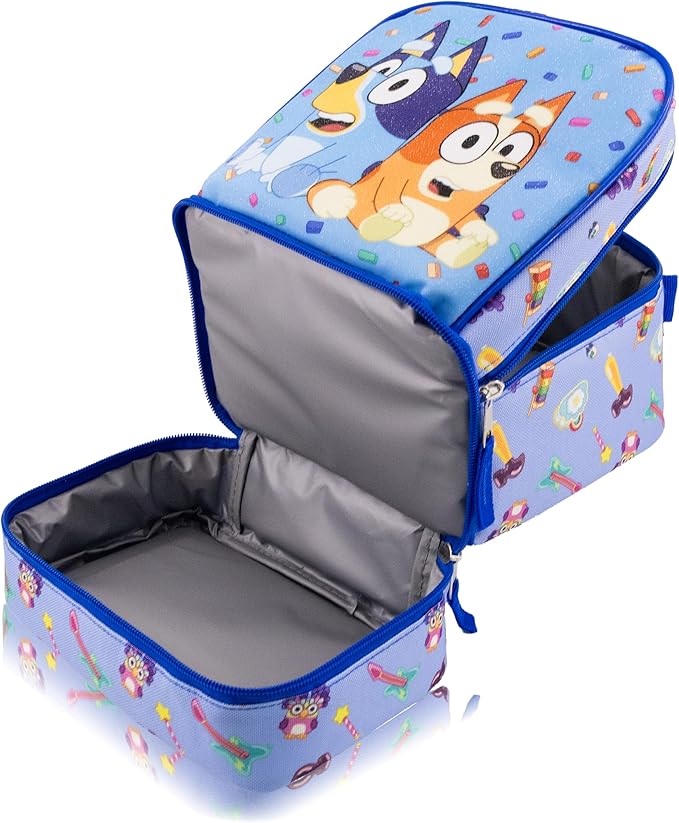 Fast Forward Bluey Lunch Box for Kids With Glitter | Insulated Lunch Bag Lunch Box for Boys, Girls, Unisex | Bluey and Bingo Blue Reusable Lunchbox