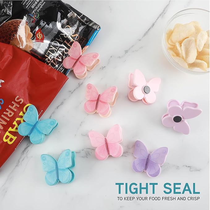 COOK WITH COLOR Cute Magnetic Clips - Funny Snack and Chip Bag Clips for Kitchen and Food Storage - Butterfly, Pack of 8 for Airtight Seal
