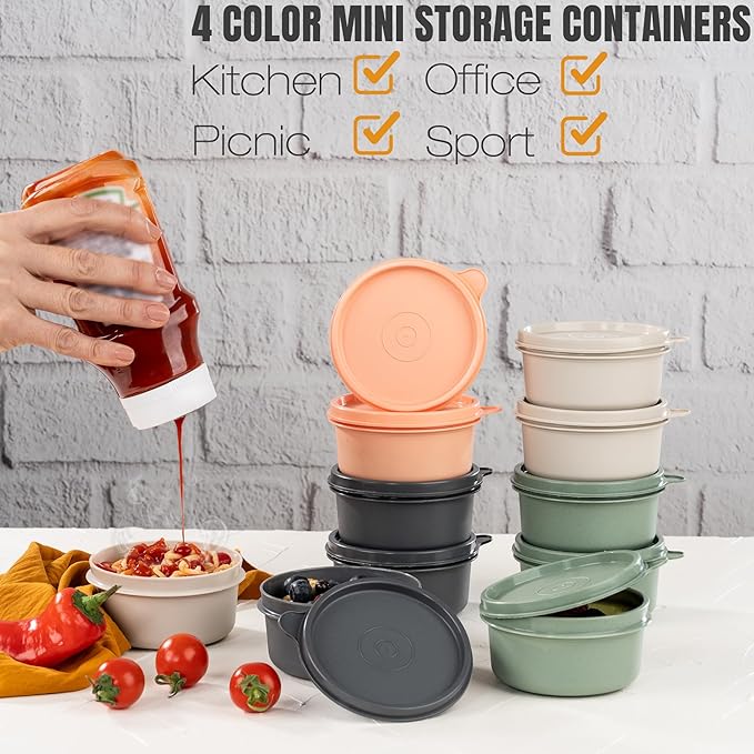 chedi 9 oz Small Round Food Storage Containers with Lids Set of 12 (24 Pieces), Airtight Leakproof Reusable BPA-Free Plastic, Snack & Meal Prep Bowls, Portable Bento Box for Kitchen, Picnic, Office