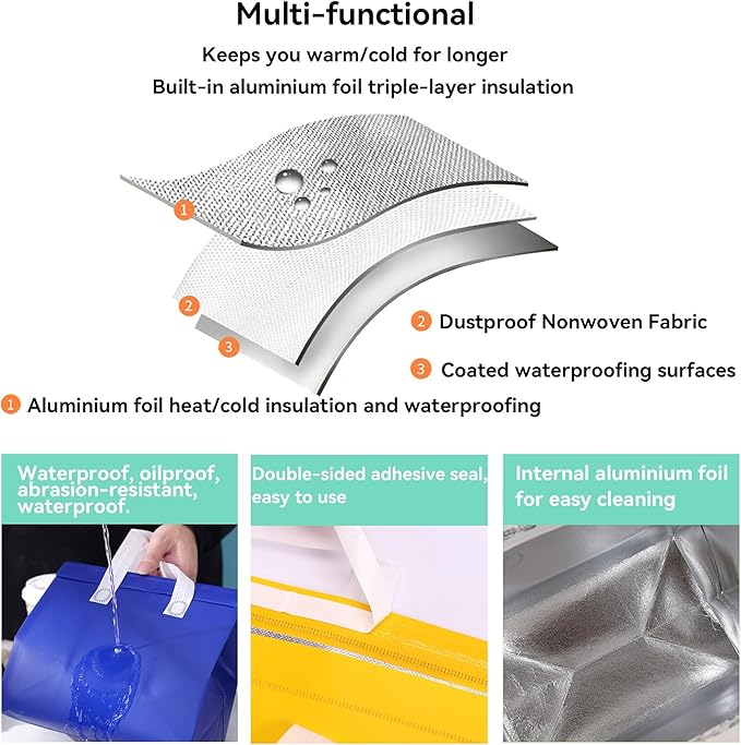12 Pcs Insulated Take Away Bags, Disposable Lunch Bags For Food Takeaways, Coffee, Milk Tea, Seafood, Pizza, For Restaurants And Grocery Shops 9.5 x 6 x 10 In (white)