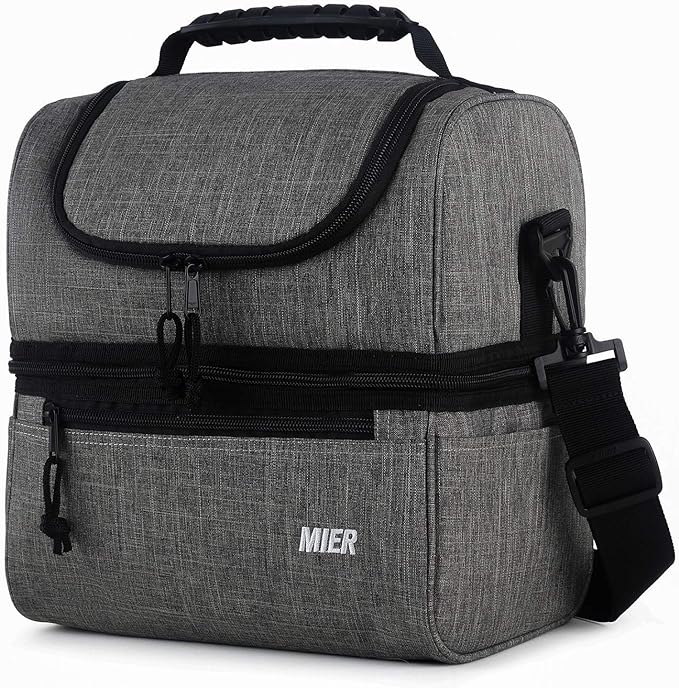 MIER Adult Lunch Box Insulated Lunch Bag Large Cooler Tote Bag for Men, Women, Double Deck Cooler (Grey, Large)