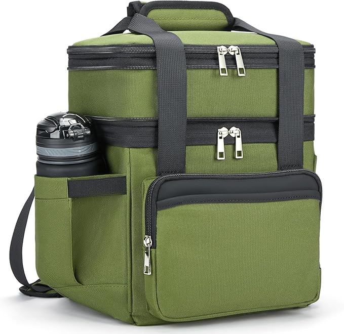 Insulated Lunch Bag & Lunch Box for Men - Double Deck Reusable Lunch Bag for Women Tote Cooler Bag Leakproof Soft Expandable - Large Lunchbox for Work/Adult/Picnic/Outdoor (Green,15L)