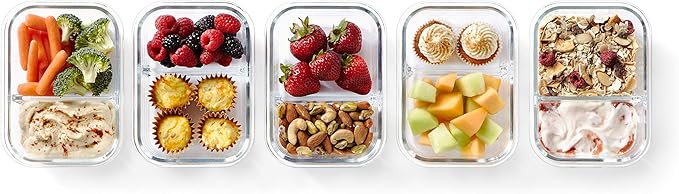 Pyrex Mealbox 10-Pc Bento Box Set, 2.3-Cup Divided Glass Food Storage Containers Set, Non-Toxic, BPA-Free Latching Lids, Freezer, Microwave and Top-Rack Dishwasher Safe