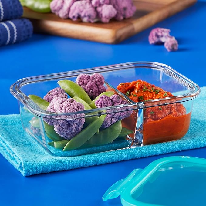 Pyrex Mealbox 10-Pc Bento Box Set, 2.3-Cup Divided Glass Food Storage Containers Set, Non-Toxic, BPA-Free Latching Lids, Freezer, Microwave and Top-Rack Dishwasher Safe