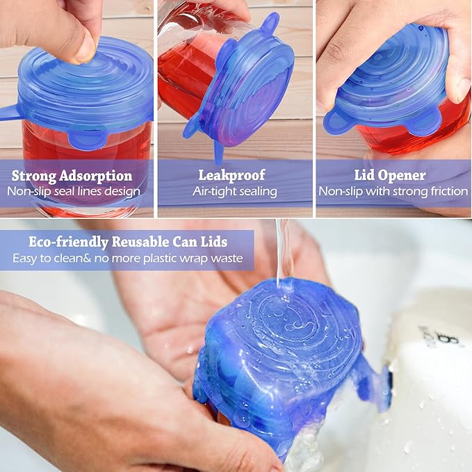 Patelai Silicone Stretch Lids 16 Pieces 2.6-3.3 Inch Microwave Cover for Food Round Reusable Silicone Lids for Bowls, Food Covers (Blue)