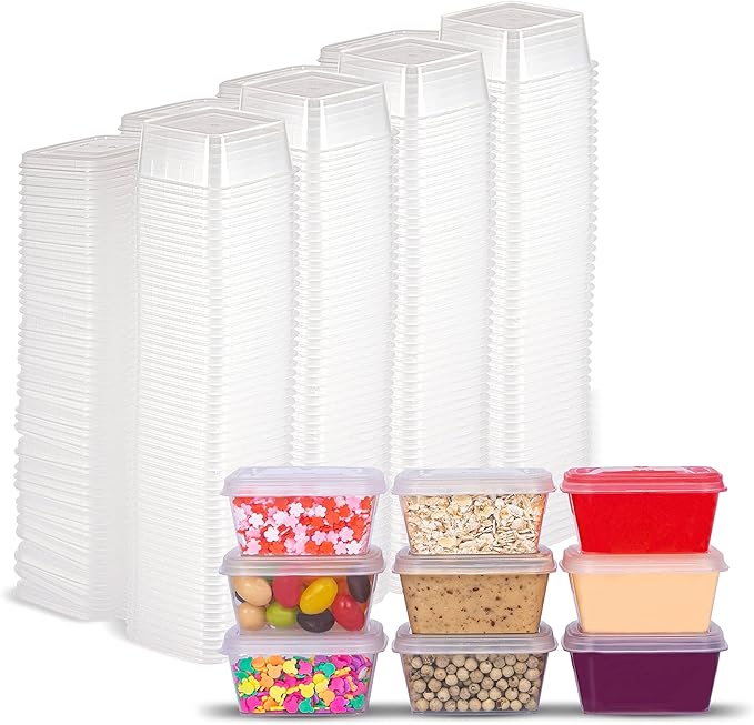 2 oz Plastic Containers with Lids (200pack), Disposable Condiment Containers with Lids, Portion Cups for Sauce, Jello Shot, Souffle (Square)