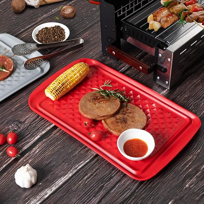 Grilling Prep and Serve Trays, BBQ Tray for Raw and Cooked Food, Melamine Serving Platter/Tray for Food, Set of 2, Great Gift for Father's Day and BBQ Lovers,Perfect for Everyday Use