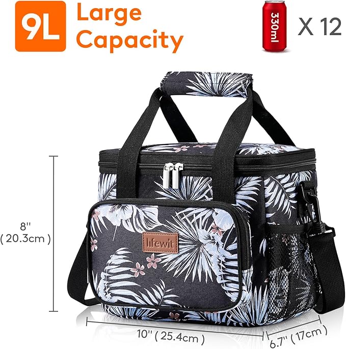 Lifewit Large Lunch Bag Insulated Lunch Box Soft Cooler Cooling Tote for Adult Men Women, Flower 12-Can (9L)