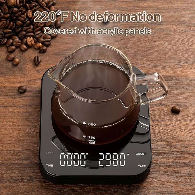 Coffee Scale with Timer,3KG/0.1g Accuracy Precise Measurement,Four-Button Independent Control,Type-C Charger,Easy-to-Operate Digital Coffee Weight Scale for Pour Over Café-Black