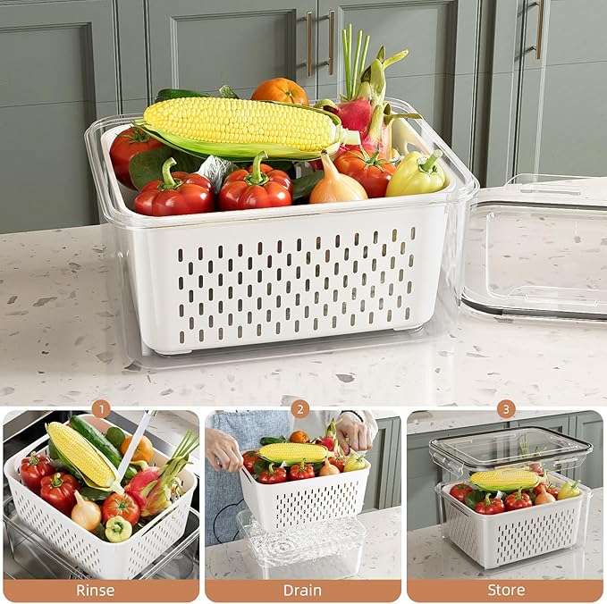 10 Pack Fruit Storage Containers for Fridge with Removable Colanders - Food Storage Containers with Lids, BPA-Free Produce Containers Keep Fruits, Vegetables, Berry, Meat Fresh Longer