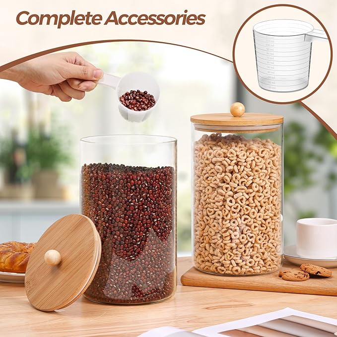 ComSaf 1 Gallon Glass Jar, 128 oz Flour Container, Large Glass Canister with Lid, Food Storage Pantry with Spoon and Clip for Sugar, Oat, Rice, Beans, Pasta, Coffee, Grain
