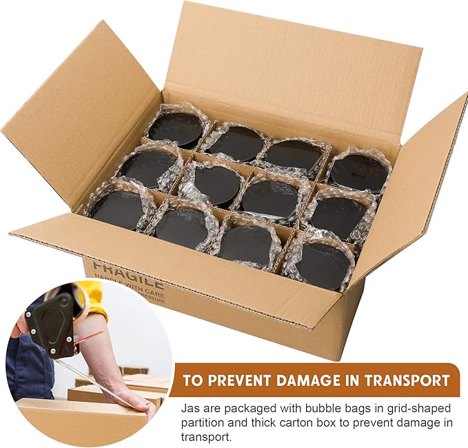 12 Pack, 8 OZ Thick Glass Jars with Lids, Dark Amber Candle Jars with 12 Metal & 12 Plastic Lids - Empty Round Food Storage Containers, Canning Jar For Spice, Powder, Liquid, Sample - Dishwasher Safe