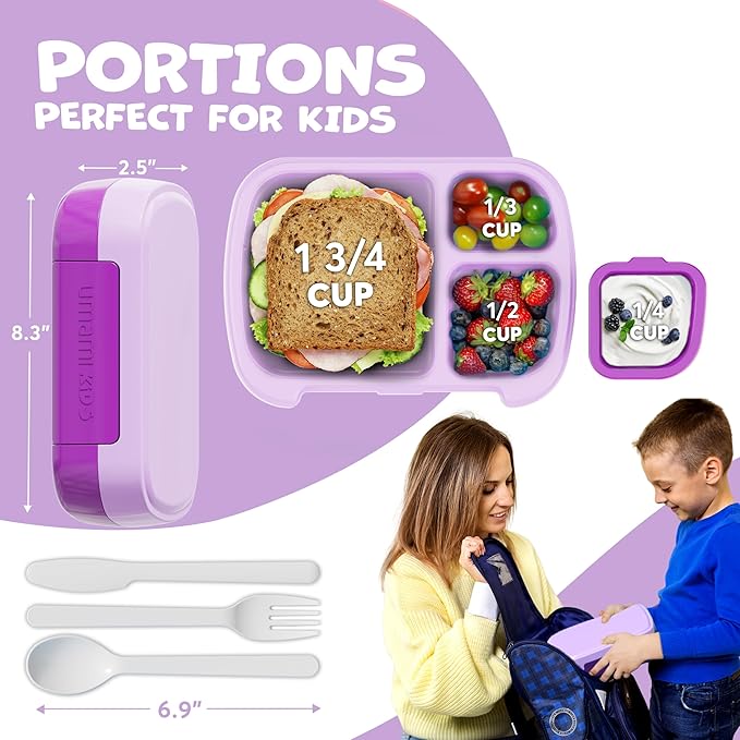 Umami All-in-1 Bento Box for Kids, Ice-pack & Utensils Included, 100% Leakproof Lunch Box Kids, BPA free and safe, Parents' favorite Lunch Box Containers, Microwave Safe