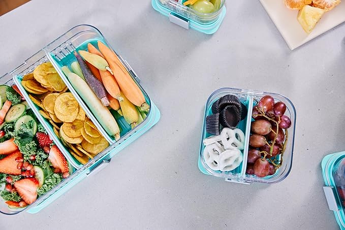 PackIt Mod Large Bento Food Storage Container, Mint, Shatterproof Crystal Clear Base, with Leak-resistant Dividers, Lid, Microwavable, Dishwasher Safe, Designed for Storing Large Meals and Leftovers