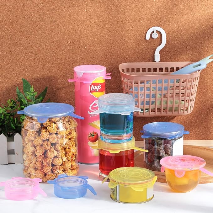 Patelai Silicone Stretch Lids 16 Pieces 2.6-3.3 Inch Microwave Cover for Food Round Reusable Silicone Lids for Bowls, Food Covers(Multicolor)