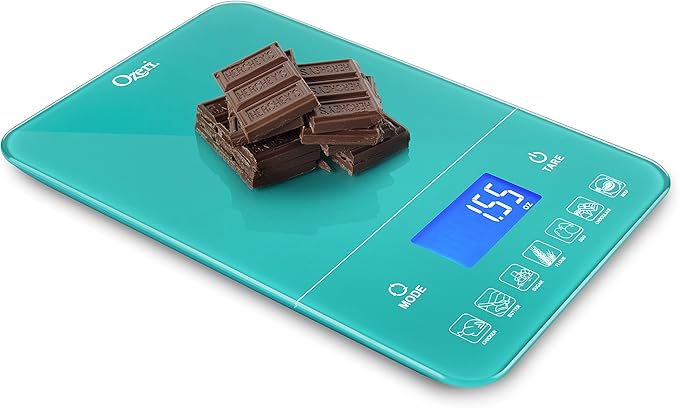 Ozeri Touch III 22 lb (10 kg) Digital Kitchen Scale with Calorie Counter in Tempered Glass, Teal Blue