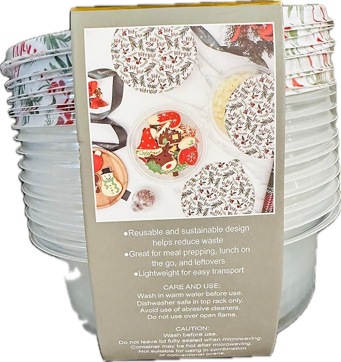 COOK WITH COLOR FOOD STORAGE CONTAINER, 10 LIDS & 10 CONTAINERS, 33.8 OZ | 1l, ROUND/HOLIDAY EDITION (HLFS22)