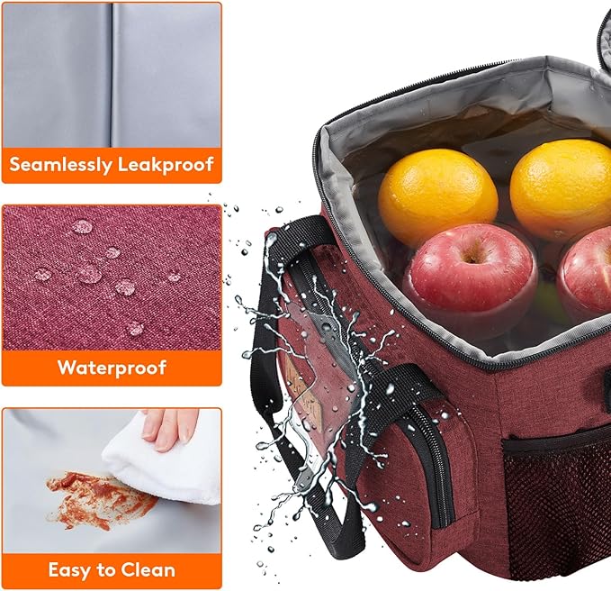 Lifewit Large Lunch Bag Insulated Lunch Box Soft Cooler Cooling Tote for Adult Men Women, Burgundy 12-Can (9L)