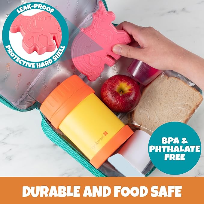 Unicorn Reusable Hard Ice Pack- Set of 3- Fits Easily Inside Kids Lunch Box, Bento, Insulated Cooler Bag- Long Lasting Slim, Space Saving- Cool Freezer Packs Keep Food Cold For Hours Back To School