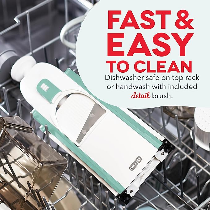 DASH Safe Slice® Mandoline Slicer, Julienne + Dicer for Vegetables, Meal Prep & More with 30+ Presets & Thickness Adjuster - Aqua