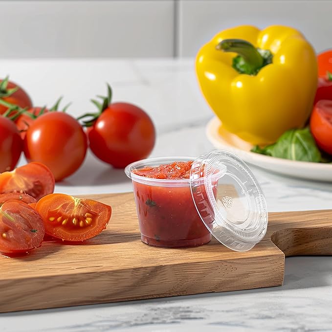 TashiBox 400 Sets - 1 oz Portion Cups with Lids, Disposable Plastic Cups for Sauce,Portion Control, Salad Dressing, & Medicine, Small Plastic Condiment Container