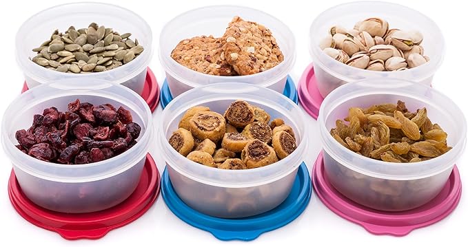 SIGNORA WARE Condiment Containers with Lids- 6 pk. 6.5 oz.Salad Dressing to go Small Food Storage Containers- Sauce Cups Leak proof Reusable Plastic BPA free for Lunch Box Picnic Travel