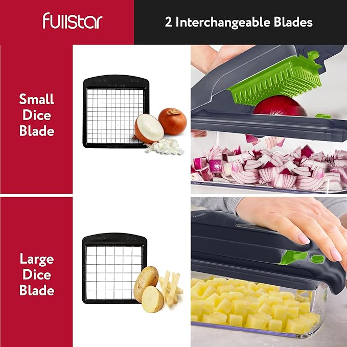 Fullstar Vegetable Chopper and Spiralizer - Food Chopper with Container, Fruit Slicer, Kitchen Gadgets & Accessories, Home Essentials (2 in 1, Gray/Green)