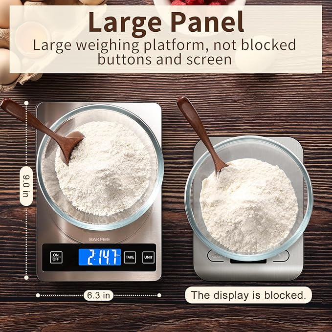 33LB Digital Kitchen Scale with Tempered Glass and Stainless Steel Surface, 1g/0.1oz Food Scale with Backlight Display, AAA Batteries, for Baking, Making Sourdough Bread, Meal Prepping Black