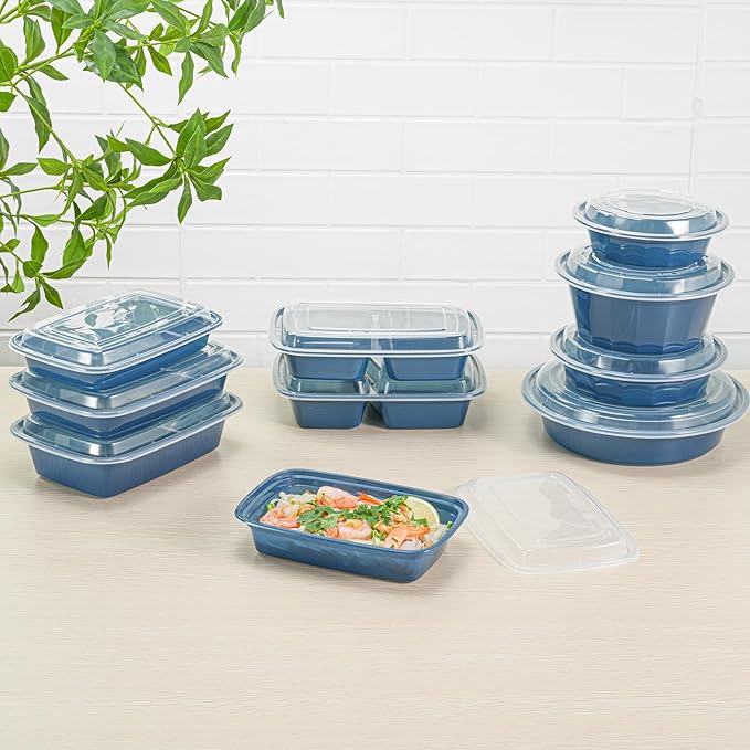 Asporto 24 Ounce Take Out Containers, 100 Food Containers With Lids - Microwavable, Disposable, Midnight Blue Plastic To Go Food Containers, No BPA, For Take Out And Delivery - Restaurantware