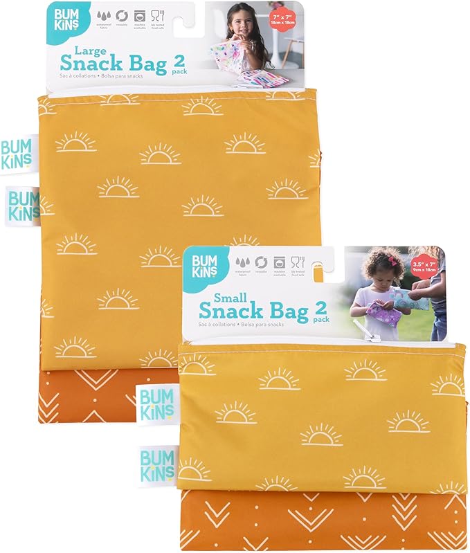 Bumkins Reusable Sandwich and Snack Bags, for Kids Lunch Bags and for Adults, Washable Fabric, Cloth Zip Bag, Dishwasher-Safe, Food-Safe, Safety Tested (4-Pack)