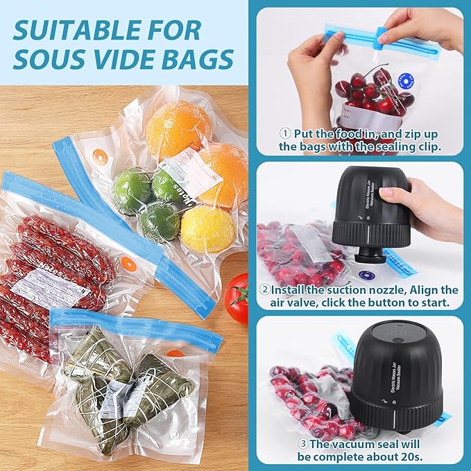 Yoobao Mason Jar Vacuum Sealer Kit - Auto Stop 3 in 1 Electric Mason Jar Sealer for Jars with Regular & Wide Mouth and Sous Vide Bags, Portable Canning Sealing Machine for Food Storage