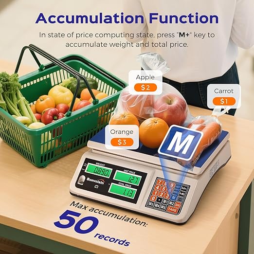 Bonvoisin Produce Scale 66lb/30kg Commercial Food Scale with Dual LCD Display Digital Price Computing Scale with Change Function for Butchering, Farmers Market, Retail Outlets, Meat Shop, Deli